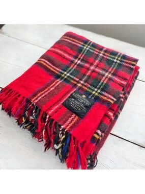 Early's Of Witney Plaid All Wool Throw BLANKET Red Fringe Holiday Winter England